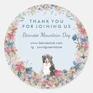 Berner Sennenhund mit Blumenrahmen Runder Aufkleber