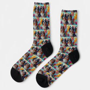 Berner Sennenhund mit Herz Rosen Valentinstag Socken