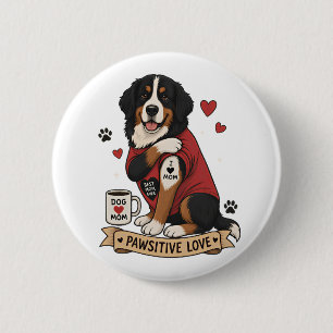 Berner Sennenhund mit Tattoo-Illustration I Herz M Button