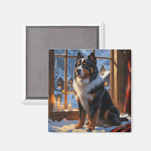 Berner Sennenhund mit Weihnachtsbeleuchtung Feiert Magnet