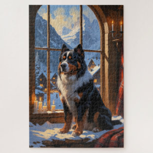 Berner Sennenhund mit Weihnachtsbeleuchtung Feiert Puzzle