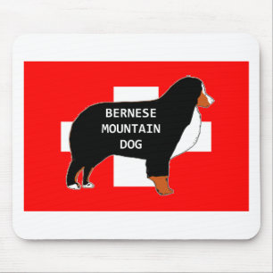 Berner Sennenhund Name Silhouette auf Flagge Rost. Mousepad