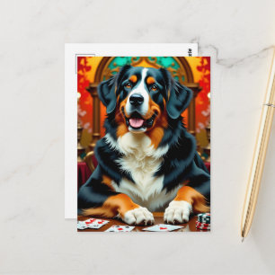 Berner Sennenhund spielt Poker Postkarte