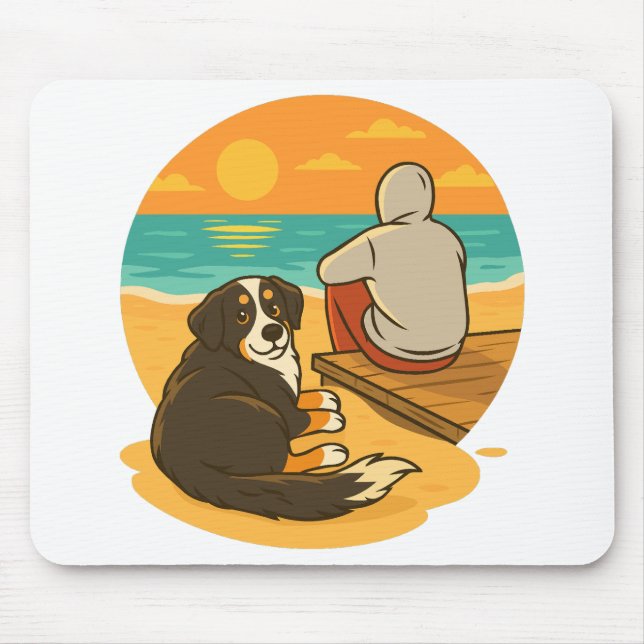 Berner Sennenhund Sunset Beach Begleiter Mousepad (Vorne)