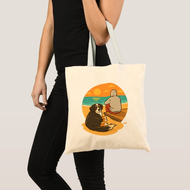 Berner Sennenhund Sunset Beach Begleiter Tragetasche (Vorderseite (Produkt))
