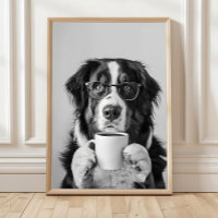 Berner Sennenhund und Kaffee-Wandkunst, Schwarz un