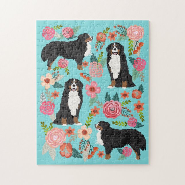 Berner Sennenhund Vintage Florals Puzzle (Vertikal)