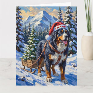 Berner Sennenhund-Weihnachtsbaum-Schlittenhund-Müt Karte