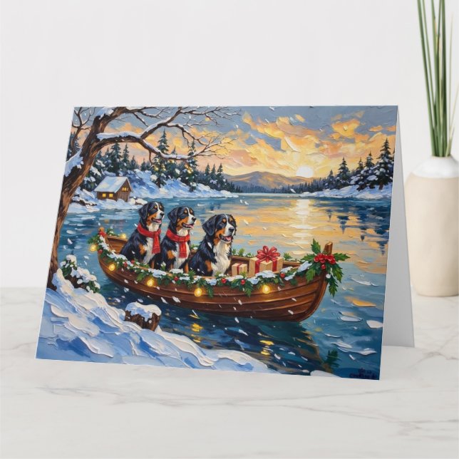 Berner Sennenhund Weihnachtsboot Urlaub Karte (Vorderseite)