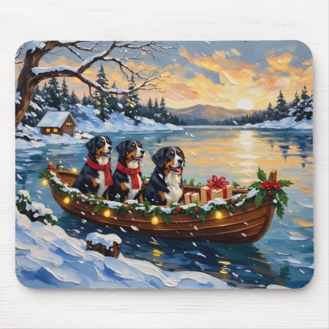 Berner Sennenhund Weihnachtsboot Urlaub Mousepad (Vorne)