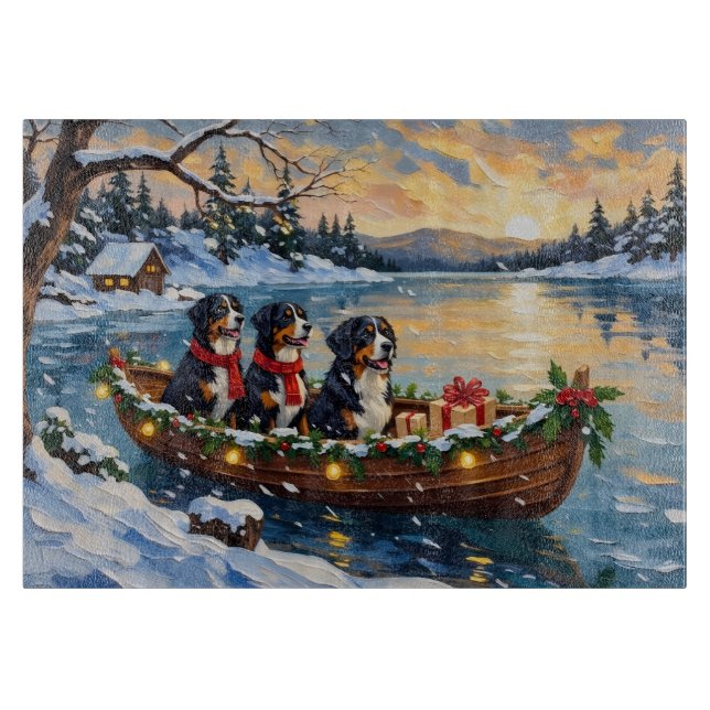 Berner Sennenhund Weihnachtsboot Urlaub Schneidebrett (Vorderseite)