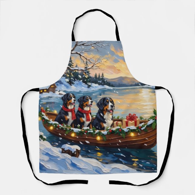 Berner Sennenhund Weihnachtsboot Urlaub Schürze (Vorderseite)