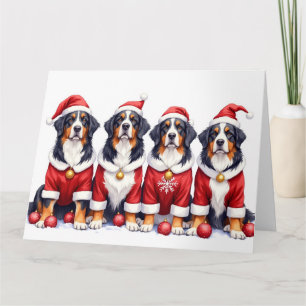 Berner Sennenhund Weihnachtskleid Santa Hut Karte