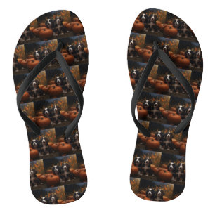 Berner Sennenhund-Welpe Herbstfreude Kürbis Flip Flops