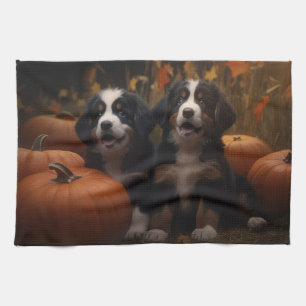 Berner Sennenhund-Welpe Herbstfreude Kürbis Geschirrtuch