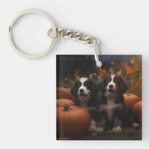 Berner Sennenhund-Welpe Herbstfreude Kürbis Schlüsselanhänger