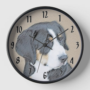 Berner Sennenhund-Welpenmalerei - Originalkunst Uhr