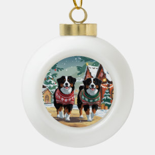 Berner Sennenhunde Weihnachten Schnee Feiertag Keramik Kugel-Ornament