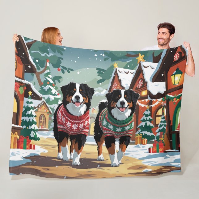 Berner Sennenhunde Weihnachten Schnee Urlaub Fleecedecke (Beispiel)