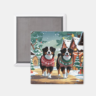 Berner Sennenhunde Weihnachten Schnee Urlaub Magnet