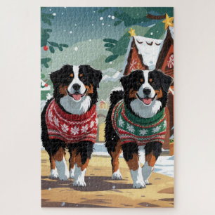 Berner Sennenhunde Weihnachten Schnee Urlaub Puzzle