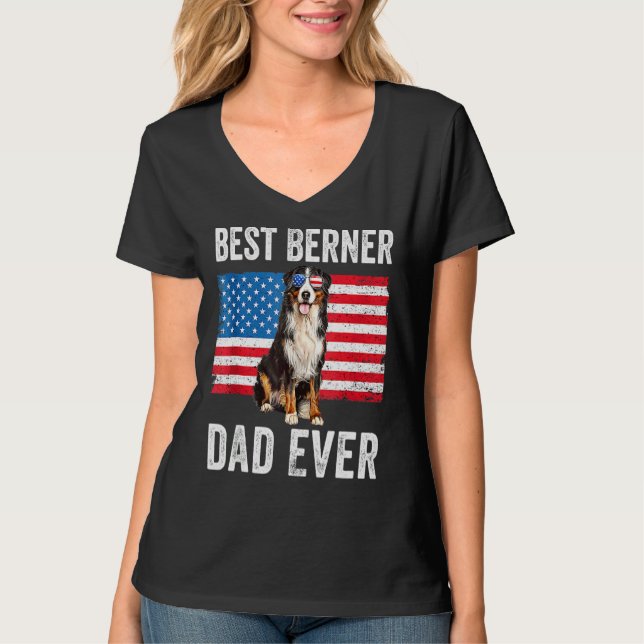 Berner Vater American Flag Dog Eigentümer Bernese  T-Shirt (Vorderseite)