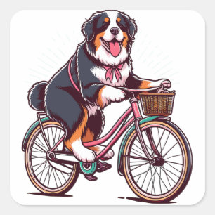 Bernese Dog Biker, Bernese Cruiser Bike Adventure Quadratischer Aufkleber