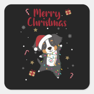 Bernese Frory Christmas Happy Christmas Hunde Quadratischer Aufkleber