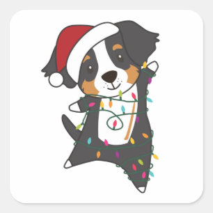 Bernese Frory Christmas Happy Christmas Hunde Quadratischer Aufkleber