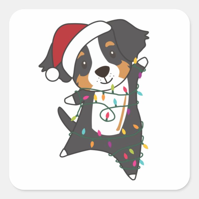 Bernese Frory Christmas Happy Christmas Hunde Quadratischer Aufkleber (Vorderseite)