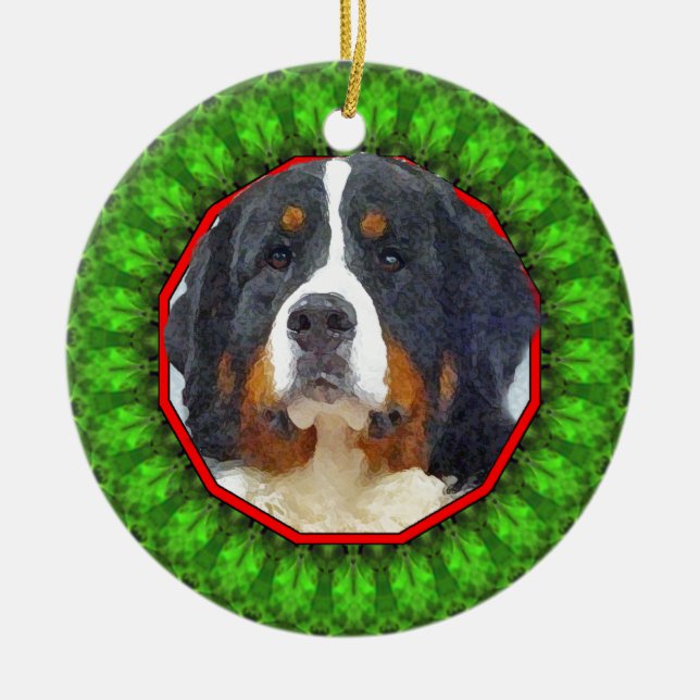 Bernese Gebirgshund glückliches Howliday Keramikornament (Vorne)