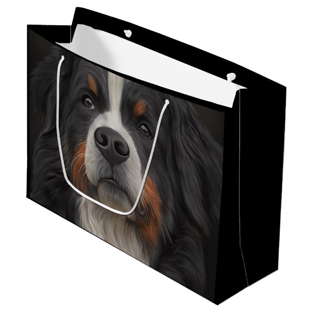 Bernese Gebirgshund Große Geschenktüte (Vorderseite Schrägansicht)