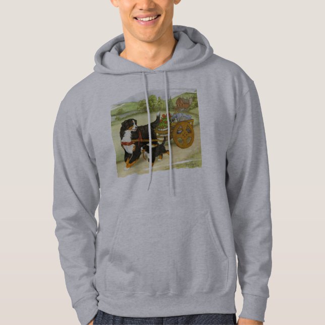 Bernese Gebirgshund und -welpe mit Wagen Hoodie (Vorderseite)