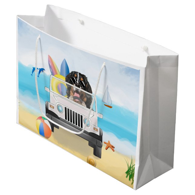 bernese Hunde fahren am Strand Große Geschenktüte (Vorderseite Schrägansicht)