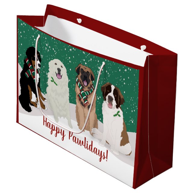 Bernese Leonberger Große Pyrenäen Weihnachten Große Geschenktüte (Vorderseite Schrägansicht)