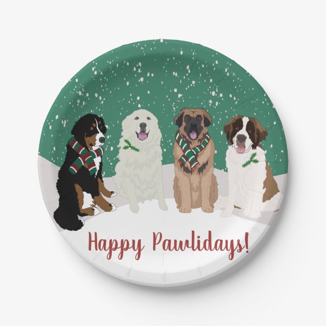 Bernese Leonberger Pyrenees St Bernard Weihnachten Pappteller (Vorderseite)