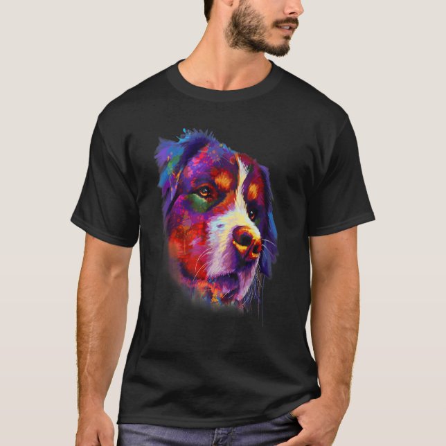 Bernese Looking Into Your Eyes Rainbow Art T-Shirt (Vorderseite)