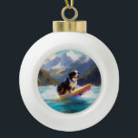 Bernese Mountain Beach Surf Malerei Keramik Kugel-Ornament<br><div class="desc">Tauchen Sie ein in die spielerische Welt des Kaninchen-Abenteuers mit diesem faszinierenden Bild. Ein gepflegter Hund geht zu den Wellen und reitet geschickt auf einem sonnengeküssten Strand. Das lebendige Kunstwerk vereint wunderbar das Wesentliche der Erregung am Strand, während der Hund furchtlos auf den Wellen reitet und den Geist von Spaß...</div>