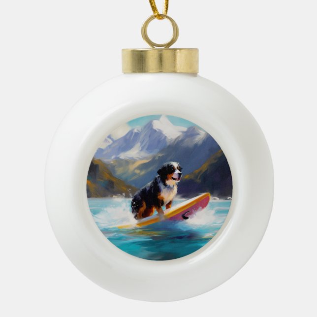 Bernese Mountain Beach Surf Malerei Keramik Kugel-Ornament (Vorderseite)