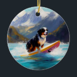 Bernese Mountain Beach Surf Malerei Keramik Ornament<br><div class="desc">Tauchen Sie ein in die spielerische Welt des Kaninchen-Abenteuers mit diesem faszinierenden Bild. Ein gepflegter Hund geht zu den Wellen und reitet geschickt auf einem sonnengeküssten Strand. Das lebendige Kunstwerk vereint wunderbar das Wesentliche der Erregung am Strand, während der Hund furchtlos auf den Wellen reitet und den Geist von Spaß...</div>