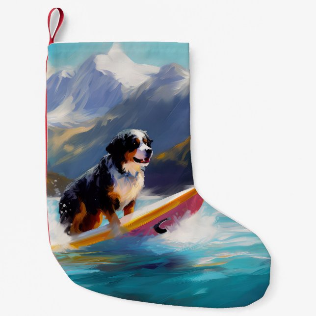 Bernese Mountain Beach Surf Malerei Kleiner Weihnachtsstrumpf (Vorderseite)