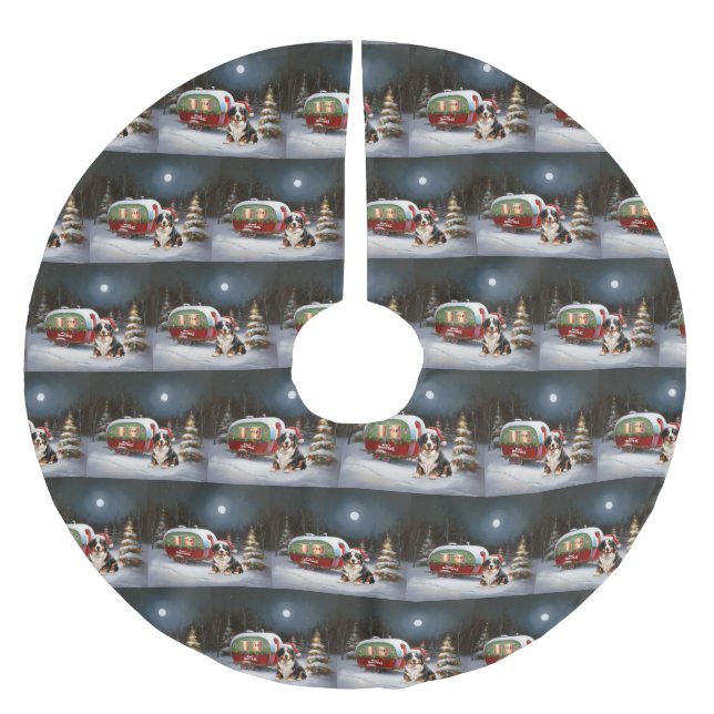 Bernese Mountain Caravan Weihnachtsabenteuer Polyester Weihnachtsbaumdecke (Vorderseite)