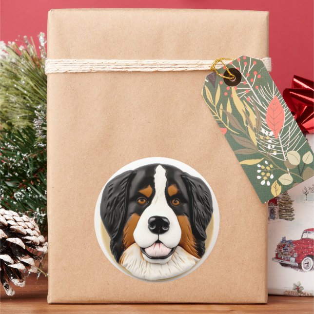 Bernese Mountain Dog 3D Inspiriert Runder Aufkleber (Feiertag)