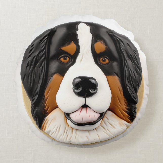 Bernese Mountain Dog 3D Inspiriert Rundes Kissen (Vorderseite)