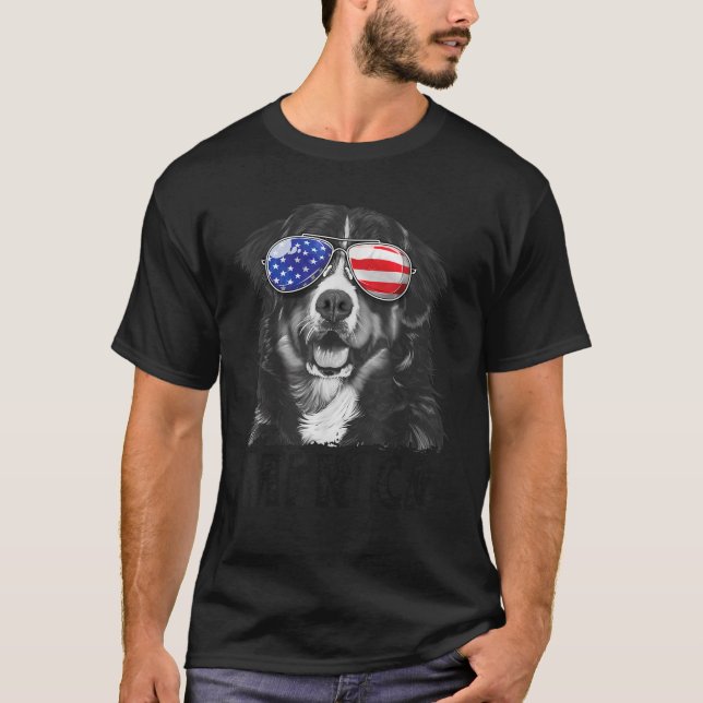 Bernese Mountain Dog 4. Juli Merica Men Americ T-Shirt (Vorderseite)