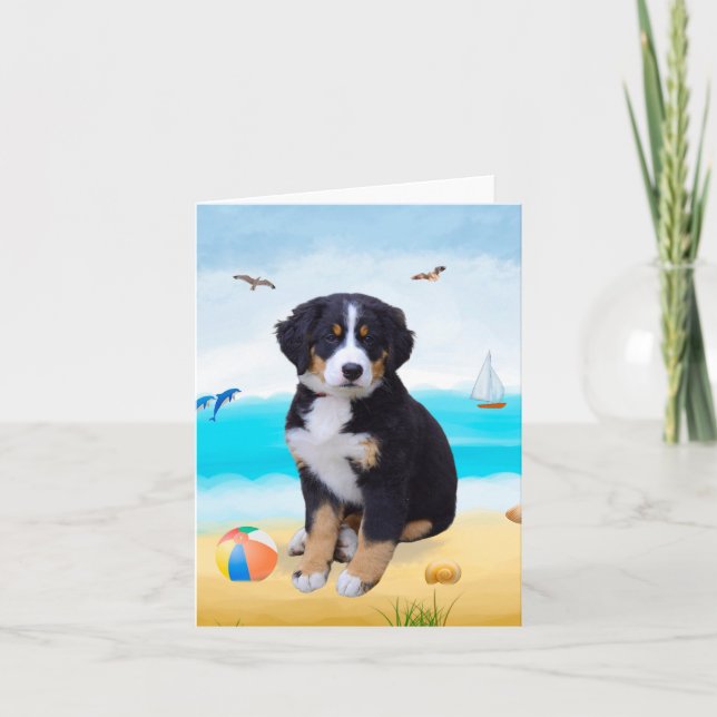 Bernese Mountain Dog am Strand Karte (Vorderseite)