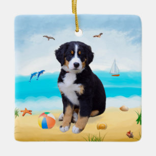 Bernese Mountain Dog am Strand Keramikornament