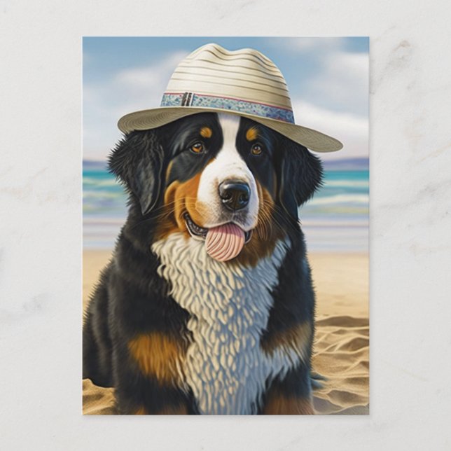 Bernese Mountain Dog am Strand Postkarte (Vorderseite)