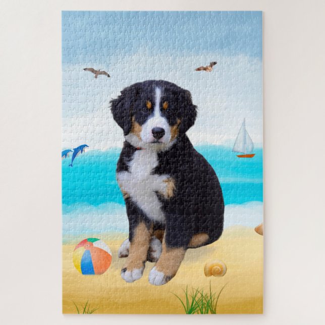 Bernese Mountain Dog am Strand Puzzle (Vertikal)