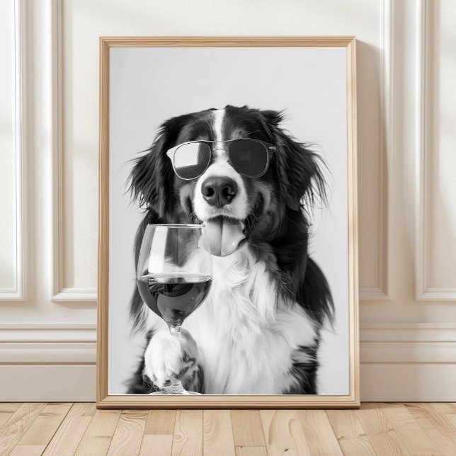Bernese Mountain Dog and Wine Wall Art, Black and  Poster (Von Creator hochgeladen)